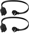 Elecan Flat Plug Extension Cord 1 Ft 2 Pack with Slim Space-Saving Plug Design, Thin Flat Cable Low Profile Power Cord 3 Prong Grounded Wire, 16 Gauge 13 A/125 V-Black-ETL Certified by Elecan