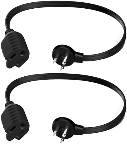 Elecan Flat Plug Extension Cord 1 Ft 2 Pack with Slim Space-Saving Plug Design, Thin Flat Cable Low Profile Power Cord 3 Prong Grounded Wire, 16 Gauge 13 A/125 V-Black-ETL Certified by Elecan