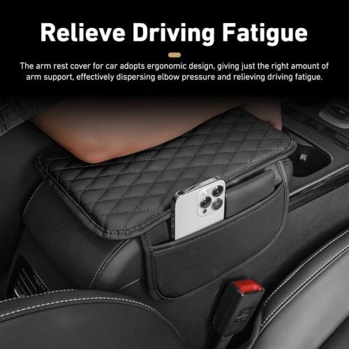 Center Console Cover, Armrest Cushion with 2 Storage Bags, Microfiber Leather Waterproof Pad for Car SUV Truck, Universal Interior Accessories (Black) - Image 6