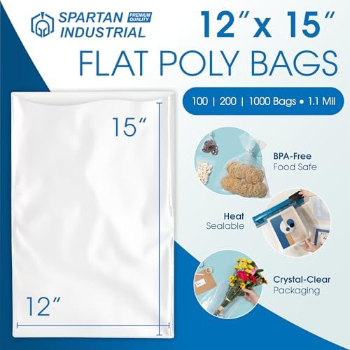 12" X 15" Open-End Flat Poly Bags (200 Count) - 1.1 Mil Plastic Clear Bags - Image 2