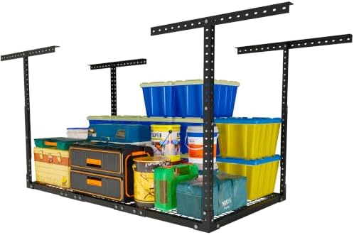 Soywey 3 x 6FT Overhead Garage Storage Rack,Adjustable Ceiling Storage Racks,Garage Shelving Heavy Duty Storage Organizer System,Load 500LBS Weight(Black) by SoyweyDirect