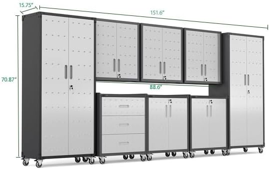 Garage Cabinet System | Heavy Duty Steel All-in-One Modular Garage Cabinet Set for Ultimate Workshop Organization | Easy Assembly Garage Storage Cabinets & Tool Bench - Image 2