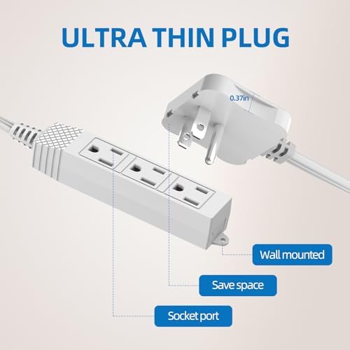 TiFFCOFiO 3 Prong Flat Plug Outlet Strip, 18 Feet Extension Cord, 9 FT on Each Side, 3 Grounded Outlets with Mounting Holes, 13A/1625W, 16 AWG (Twin Outlets, 9FT) - Image 2