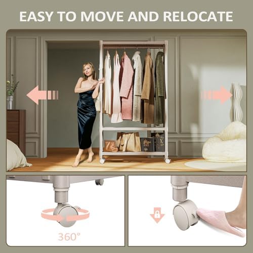 IZEUK Heavy Duty Rolling Garment Rack Wire Clothes Rack for Hanging Clothes (Gold, 3 Tier with 1 Rod, 17.7" D x 33.5" W x 70.3" H) - Image 2