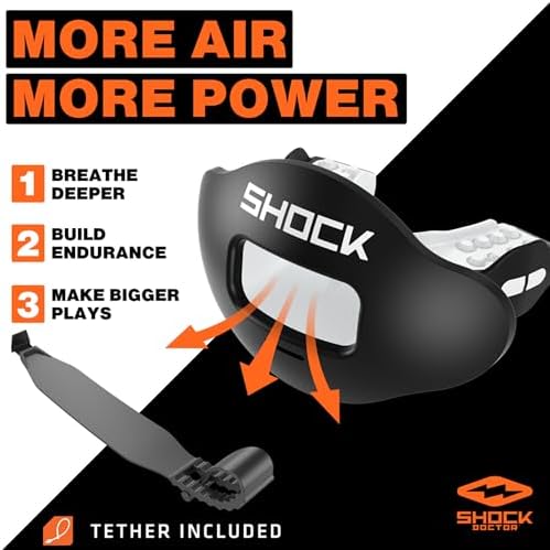 Shock Doctor Lip Guard, Adult and Youth Mouth Guard Football with Strap, Breathable Wide Opening Football Mouthpiece for Youth and Adults OSFA, Shock Doctor Mouth Guards, Max Airflow - Image 2