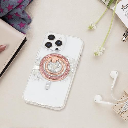 Magnetic Phone Ring for MagSafe Grip [Super Magnet] Gold Twinkle Design Ring Holder Stand, magsafe pop Socket (Rose Gold) - Image 7