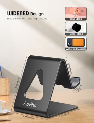 Aoviho Cell Phone Stand for Desk, Aluminum Phone Holder, Black - Image 4