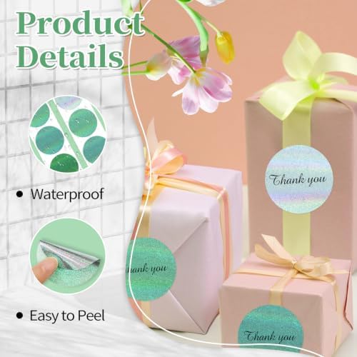 2''Holographic Green Gradient Thermal Label,Self-Adhesive Round Thermal Printer Sticker for DIY Logo Design,Name Tag,Thanks Card 300 Labels/Roll - Image 3