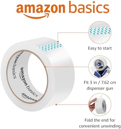 Amazon Basics Strong Plastic Adhesive Packing Tape for Shipping, Sealing Boxes, Moving and Storage, Clear, Low Odor, 1.88 in x 54.6 yds, 12-Pack - Image 2