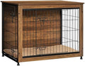 DWANTON 32.5" Dog Crate Furniture with Cushion, Wooden Kennel Table Indoor by DWANTON