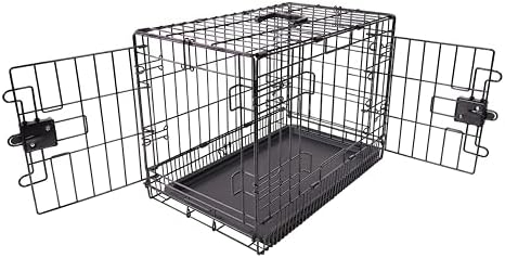 Amazon Basics Portable, Foldable Metal Wire Dog Crate with Removable Tray, Double Door, Divider Panel, 24" x 18" x 20", Black by AmazonBasics