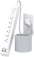 Surge Protector Power Strip 5FT, 10-in-1 with 6 AC Outlets 4 USB Ports(2 USB-C), Ultra Flat Plug Braided Extension Cord, Wall Mountable, 1080J Surge Protection, ETL Listed, White by Mifaso
