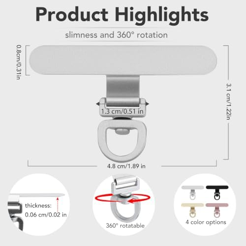 360° Rotating Stainless Steel Phone Tether Tab(4-Pack), Universal for Phones, Fit Wristbands, Necklaces & Crossbody Straps (Rose Gold) - Image 2