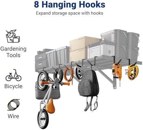 FLEXIMOUNTS 4-Pack 2x4ft Garage Wall Shelving, 8 Hooks, Heavy Duty, Black - Image 3