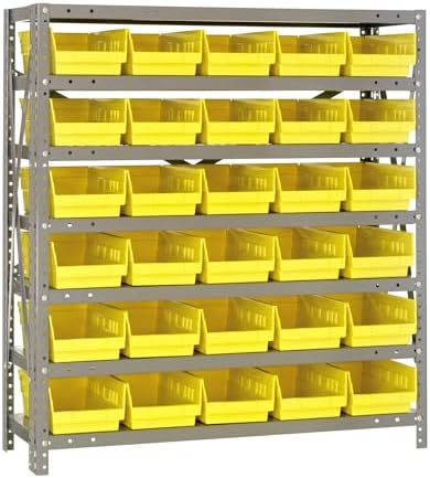 Quantum Storage Systems 1839-104YL Steel Shelving Unit with 4" Shelf Bins, 18" D x 36" W x 39" H, Yellow by QuantumStorageSystems