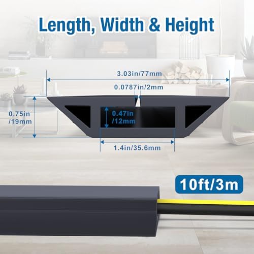 Eapele Floor Cord Cover 10ft Cord Covers for Wires on Floor, Heavy Duty Extension Cord Cover, Rubber Floor Cable Cover, Prevent Trip Hazard for Sidewalk Home Office Outdoor or Indoor Settings - Image 2