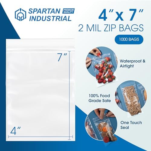 4” X 7” (1000 Count) 2 Mil Clear Reclosable Zip Plastic Poly Bags - Image 2