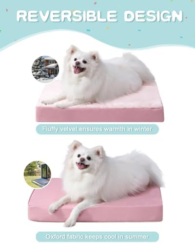 KSIIA Orthopedic Dog Bed Waterproof Dog beds for Medium Dogs Deluxe Plush Washable Pet Mat with Egg Crate Foam & Removable Cover, 29 x 18 Inch, Pink - Image 4