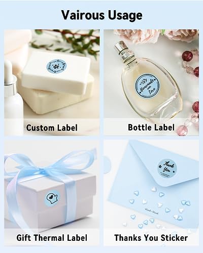 Phomemo 2” Color Circle Thermal Labels, Self-Adhesive Round Direct Sticker Labels, Circular Thermal Printer Label for Logo Design, Name/Price Tag, Thanks Card, Address, QR Code, 750 Labels/Roll, Blue - Image 3