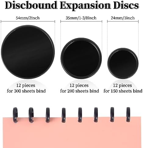 36 Pieces (2",1-3/8",1") Black Discbound Discs Plastic Binder Rings Expansion Discs Notebooks Planner Discs Binder Accessories Disc Binder System Book Binding Discs for Planner Scrapbooking (Black) - Image 2