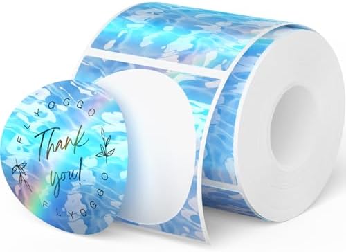 2-Inch Round Holographic Thermal Sticker Labels, with Rainbow Wave & Glitter Design, for Every Tags, Custom DIY Logo Applications, Waterproof and Tear-Resistant, Ocean Blue(200Pcs/Roll) by FLYQGGO