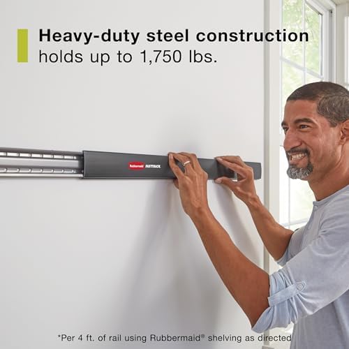 Rubbermaid FastTrack Wall Mounted Storage and Organization System Rail 48" Holds up to 1750 pounds Black Home/Garage Organization for Yard Tools/Sports Equipment/Ladders - Image 2
