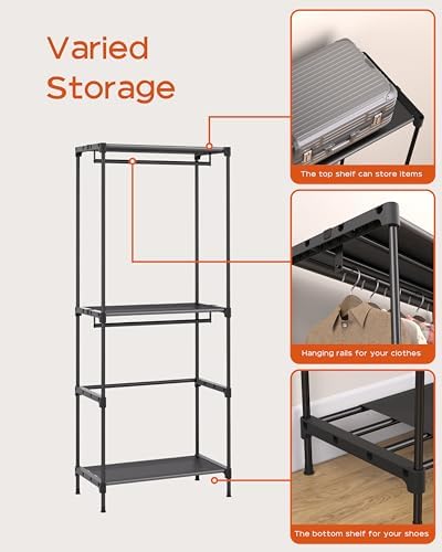 CASAMAYA Clothes Rack, Portable Closet, 27.6 Inch Wardrobe Closet, Clothes Storage Organizer with Shelves and 2 Hanging Rods, Easy to Assembly, Black PCT001B01 - Image 6