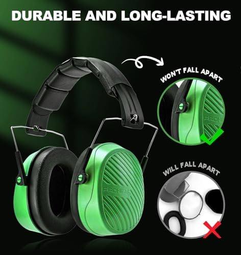 PROHEAR 038 Ear Protection Safety Earmuffs for Mowing, 28dB Noise Reduction Passive Hearing Protector, Compact Foldable Headset for Shooting Construction Power Tools, Green - Image 6