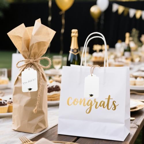 100Pcs Blank Gift Tags with String Foil Black Gold Grad Cap Large Paper Gift Tags with 65 Ft Jute Twine for Congratulations Graduation Congrats Grad Class of 2025 Party - Image 6