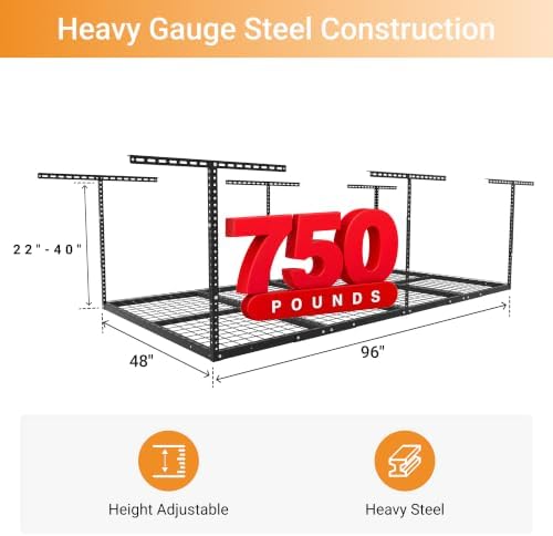 4x8ft Overhead Ceiling Garage Storage Rack, 750LBS Capacity, Black - Image 3