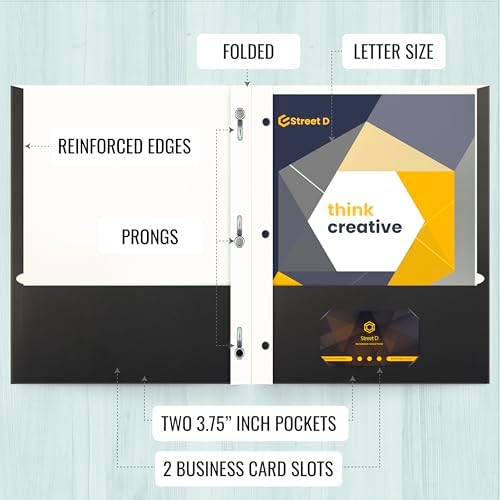 Better Office Products Black Paper 2 Pocket Folders with Prongs, 50 Pack, Matte Texture, Letter Size Paper Folders, 50 Pack, with 3 Metal Prong Fastener Clips, Black - Image 3