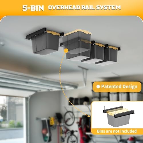 WALMANN Ceiling Tote Storage Rails, Heavy Duty Garage Ceiling Bins Rack - Image 5