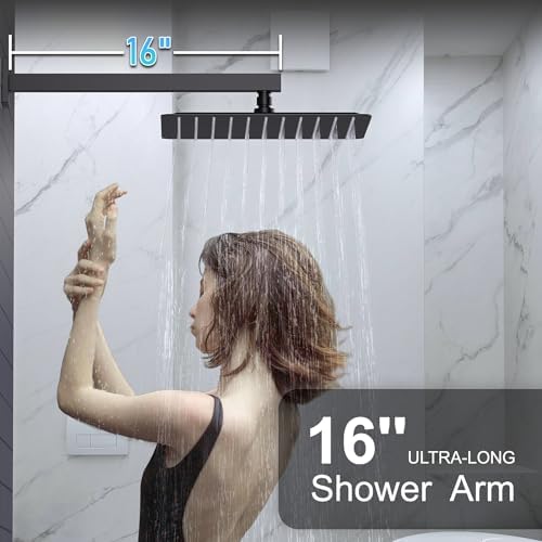 KOJOX 12 Inch Matte Black Shower System with Rain Head & Handheld,Valve Kit - Image 3