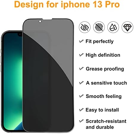 PEHAEL for iPhone 13 Pro Privacy Screen Protector+Camera Lens Protector - Image 2