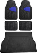 FH Group Premium Liners Tall Channel Trimmable All Weather Rubber Full Set Car Floor Mats (Blue) w. Trimmable All-Season Cargo Liner (Black) - Universal Fit for Cars Trucks and SUVs by FHGroup
