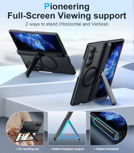 Temdan for Samsung Galaxy Z Fold 8 Ultra Case,[Compatible with MagSafe][Built-in HD Screen Protector & Kickstand][Hinge Protection] Translucent Matte Shockproof Phone Case for Z Fold 8 Ultra,Black - Image 3