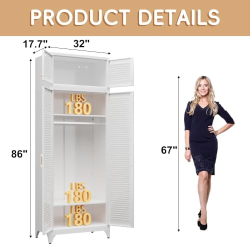 Steeloong 86"Armoire Wardrobe Close,Metal Wardrobe Cabinet with Hanging Rod - Image 3