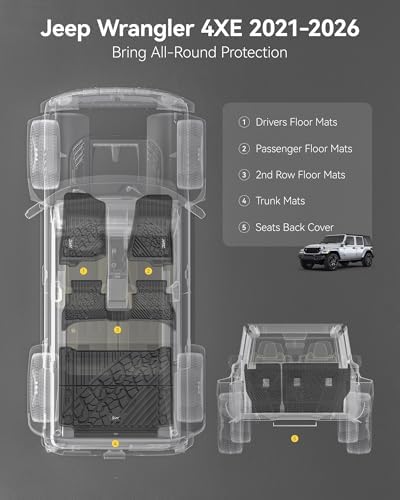 3W Floor Mats & Cargo Liner & Backrest Mats Jeep Wrangler 4XE 2021-2026 - Image 3