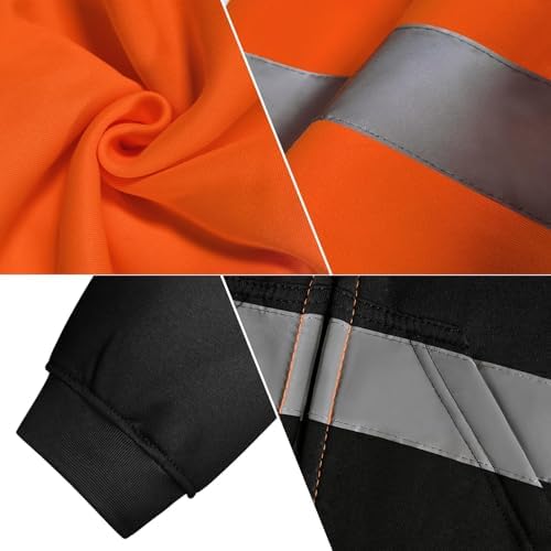 TCCFCCT Safety Jackets for Men Reflective Safety Work Hoodies with Zipper, Class 3 High Visibility Hoodie for Men Women, Hi Vis Hoodies for Surveyors, Dirt-resistant with Black Bottom Part, Orange L - Image 4