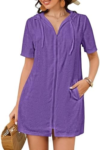 Bsubseach Terry Cloth Swim Cover Up Women Zipper Swimsuit Beach Robes by Bsubseach
