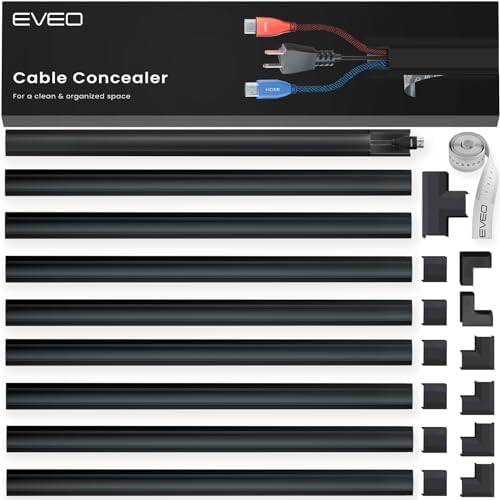 Cord Covers for Wires on Wall - 150in Cable Management Cable Hider - Cord Hiders for TV On Wall - Paintable Cable Concealer - Wire Covers for Cords - 10X (L16 x W0.95 x H0.5) - Medium | Black by EVEO