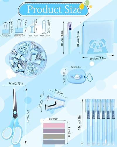 23pc Blue Desk Accessories and Organizers with Mesh Organizer Stapler Tape Dispenser Calculator and a Lot of Office Purple Office Supplies Beautifully Presented in a Gift Box - Image 7