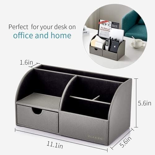 VLANDO Office Desk Organizer Leather Desktop Organizer Caddy with Drawer for Storing Desktop Supplies and Accessories (Grey Set) - Image 4