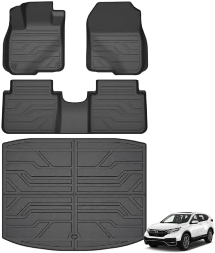 Floor Mats for Honda CRV CR-V 2017-2022 (Include Gas & Hybrid), All Weather TPE Protection Floor Liners Accessories, 1st & 2nd Row & Cargo Liner by Partzer