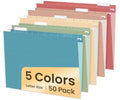 SUNEE Hanging File Folders, 50 Pack Letter Size Hanging File Folders with 1/5-cut Tabs, Stay Organized for Your Home and Office Bulk File, Documents and Paper,5 Retro Colors by SUNEE