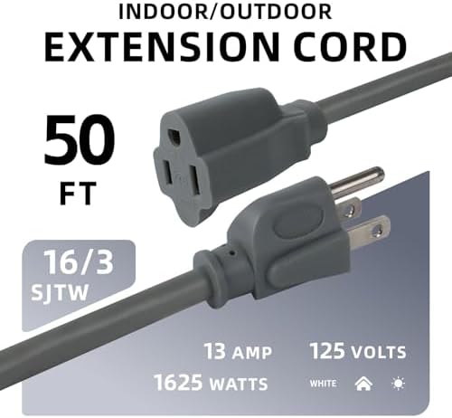 EP 50 FT Outdoor Extension Cord, 16/3 SJTW Heavy Duty Grey, ETL Listed - Image 2