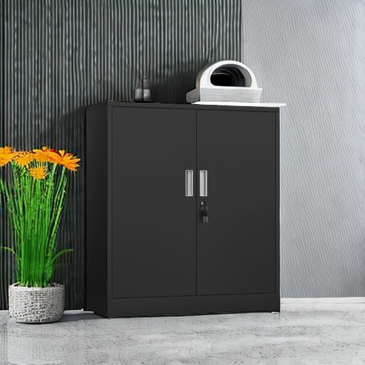 Metal Storage Cabinet with Locking Doors and 2 Adjustable Shelves, Small - Image 5