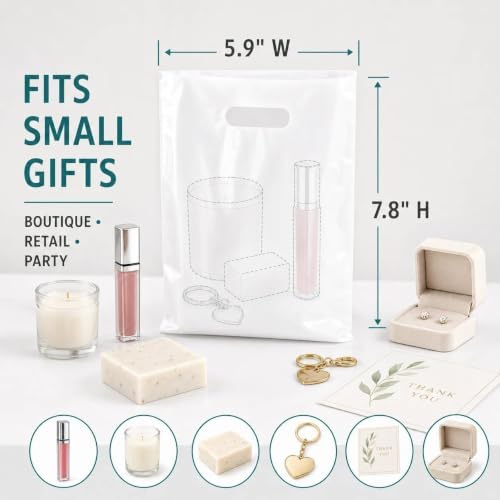 ysmile Small White Plastic Shopping Bag for Small Business Store Retail Die Cut Poly with Handle Goodie 100 ct 5.9"x7.8" - Image 2