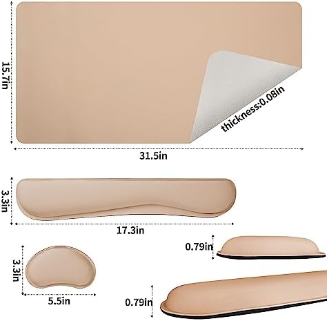 Bloss Leather Desk Pad and Keyboard Wrist Rest, Large Mouse Pad + Keyboard Pad+Mouse Wrist Support, Non-Slip Desk Mat Protector for Office, Home(31.5×15.7 Inches,Beige) - Image 4