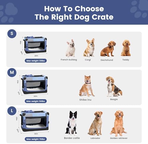 Gardner Pet Soft Collapsible Dog Crate - 30 Inch Portable Travel Dog Crate for Small/Medium Dogs Indoor & Outdoor, 3-Door Pet Crate with Durable Mesh Windows & Storage Bag, Blue - Image 4